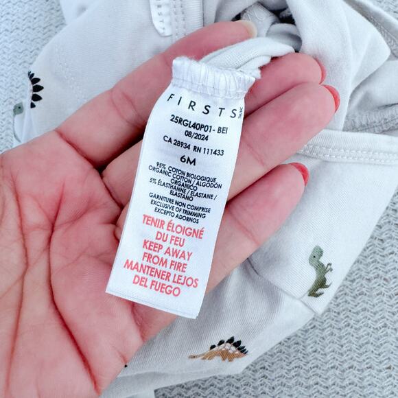 FIRSTS by petit lem Cream + Green Dinosaur Print Zippered Footed Sleeper 6 Month - Picture 4 of 6